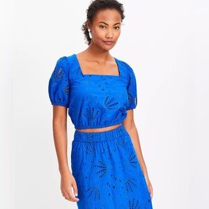 Shell Eyelet Tie Back Square Neck Blouse